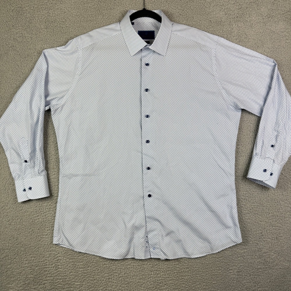 David Donahue Men's Dress Shirt Geometric Print Button Down Long Sleeve Size 18